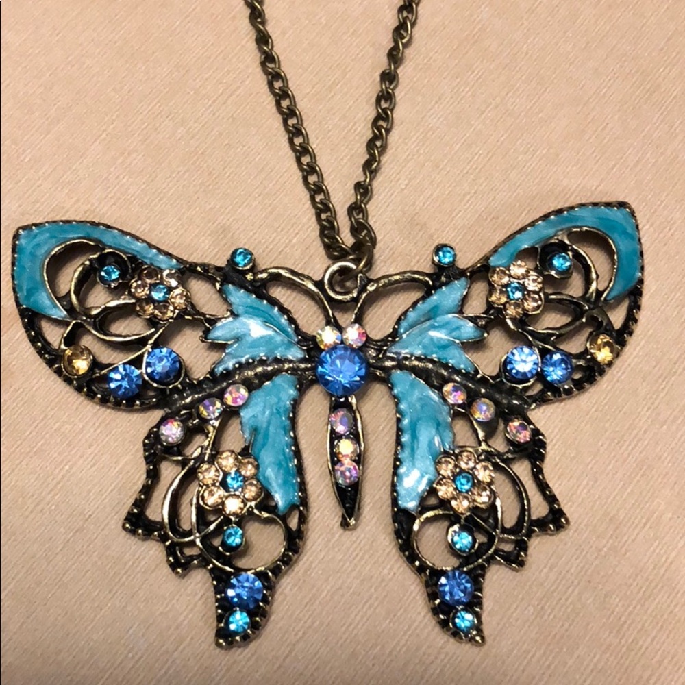 Avon butterfly necklace on brushed 13” chain
